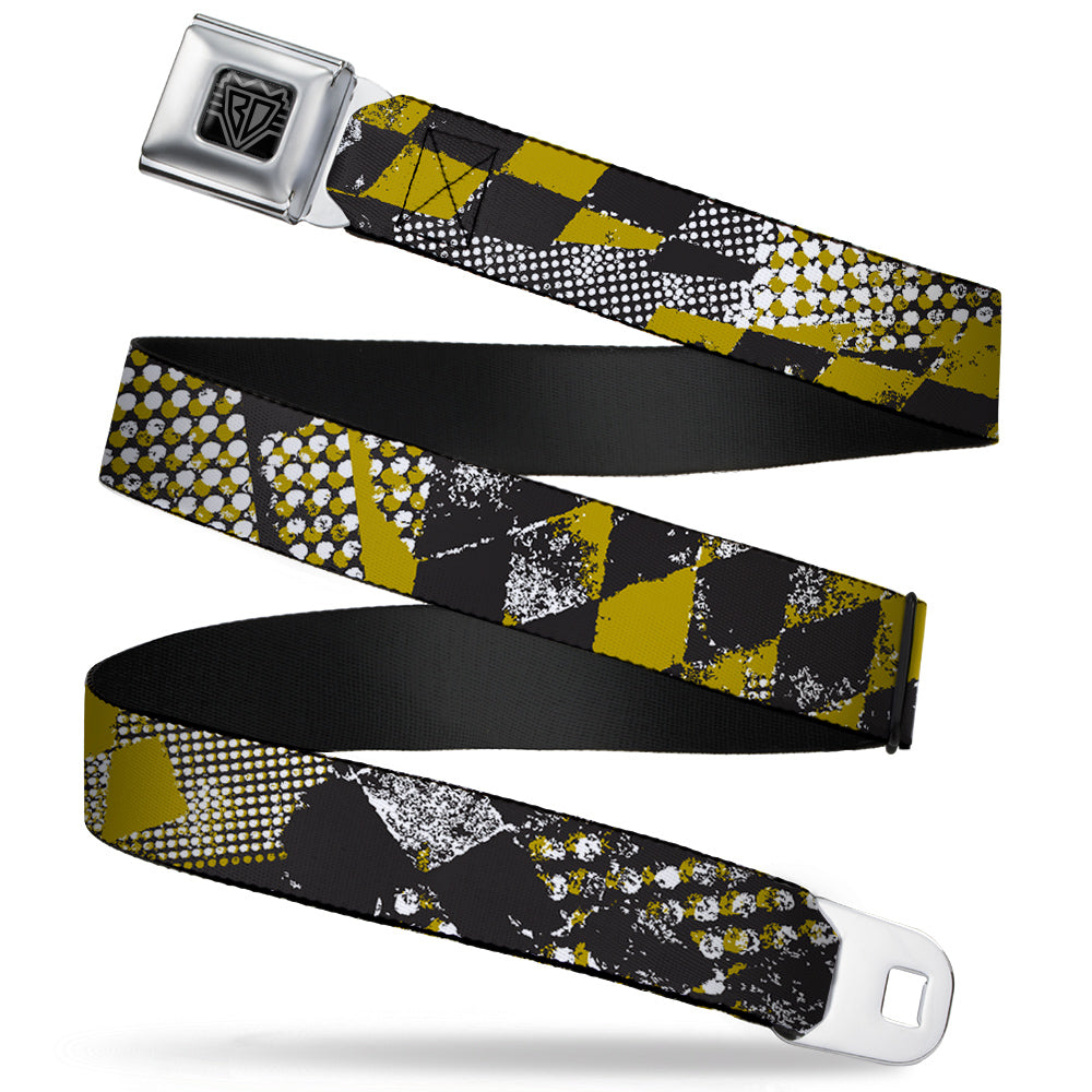 BD Wings Logo CLOSE-UP Full Color Black Silver Seatbelt Belt - Grunge Checker Flag Green Webbing Seatbelt Belts Buckle-Down
