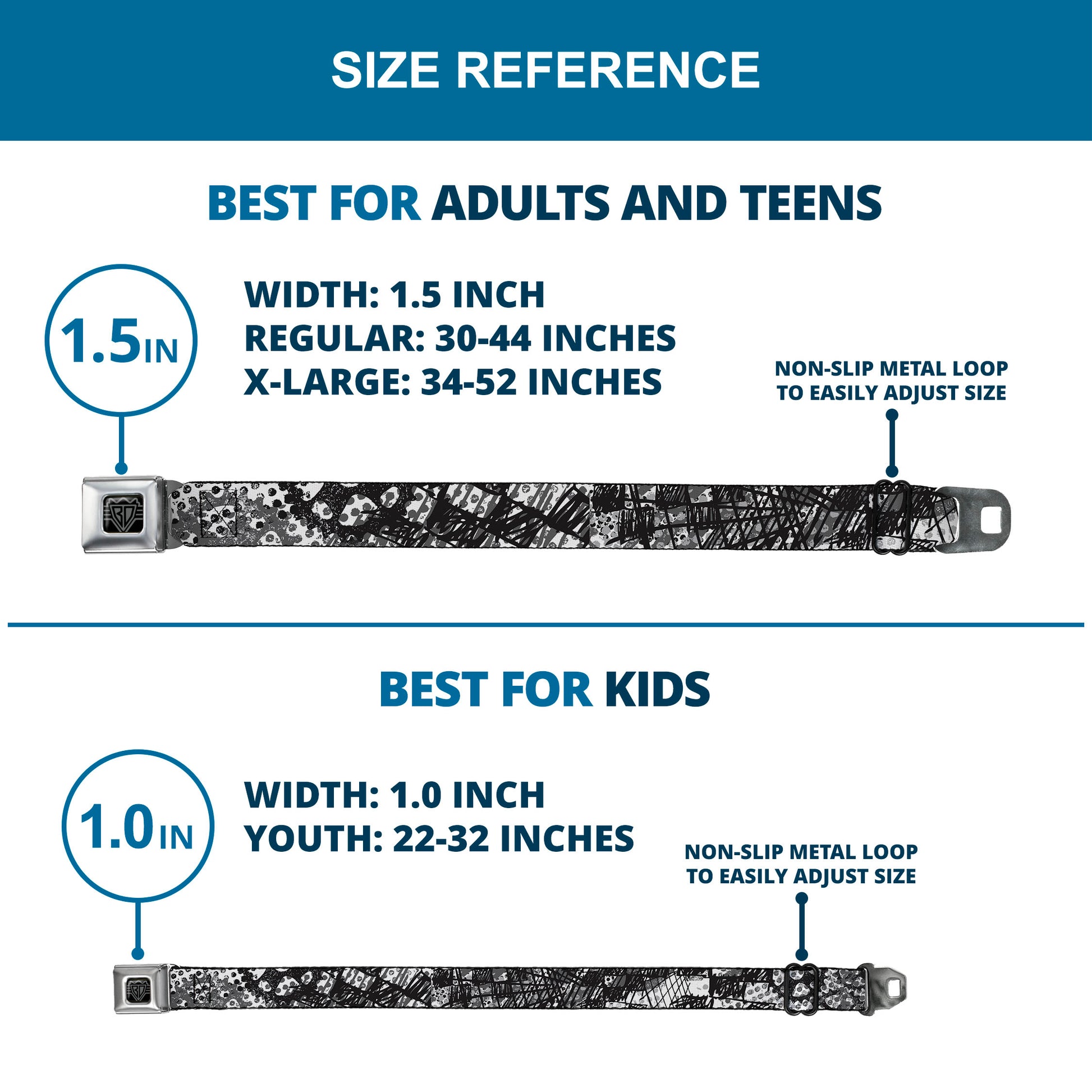 BD Wings Logo CLOSE-UP Full Color Black Silver Seatbelt Belt - Grunge Gears Black/White Webbing Seatbelt Belts Buckle-Down