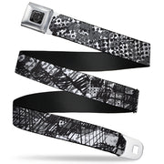 BD Wings Logo CLOSE-UP Full Color Black Silver Seatbelt Belt - Grunge Gears Black/White Webbing Seatbelt Belts Buckle-Down