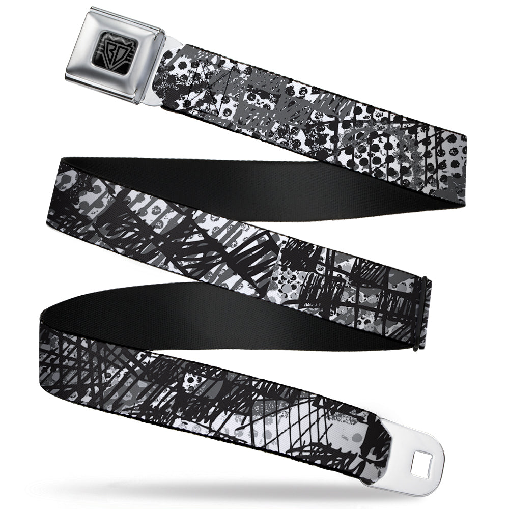 BD Wings Logo CLOSE-UP Full Color Black Silver Seatbelt Belt - Grunge Gears Black/White Webbing Seatbelt Belts Buckle-Down