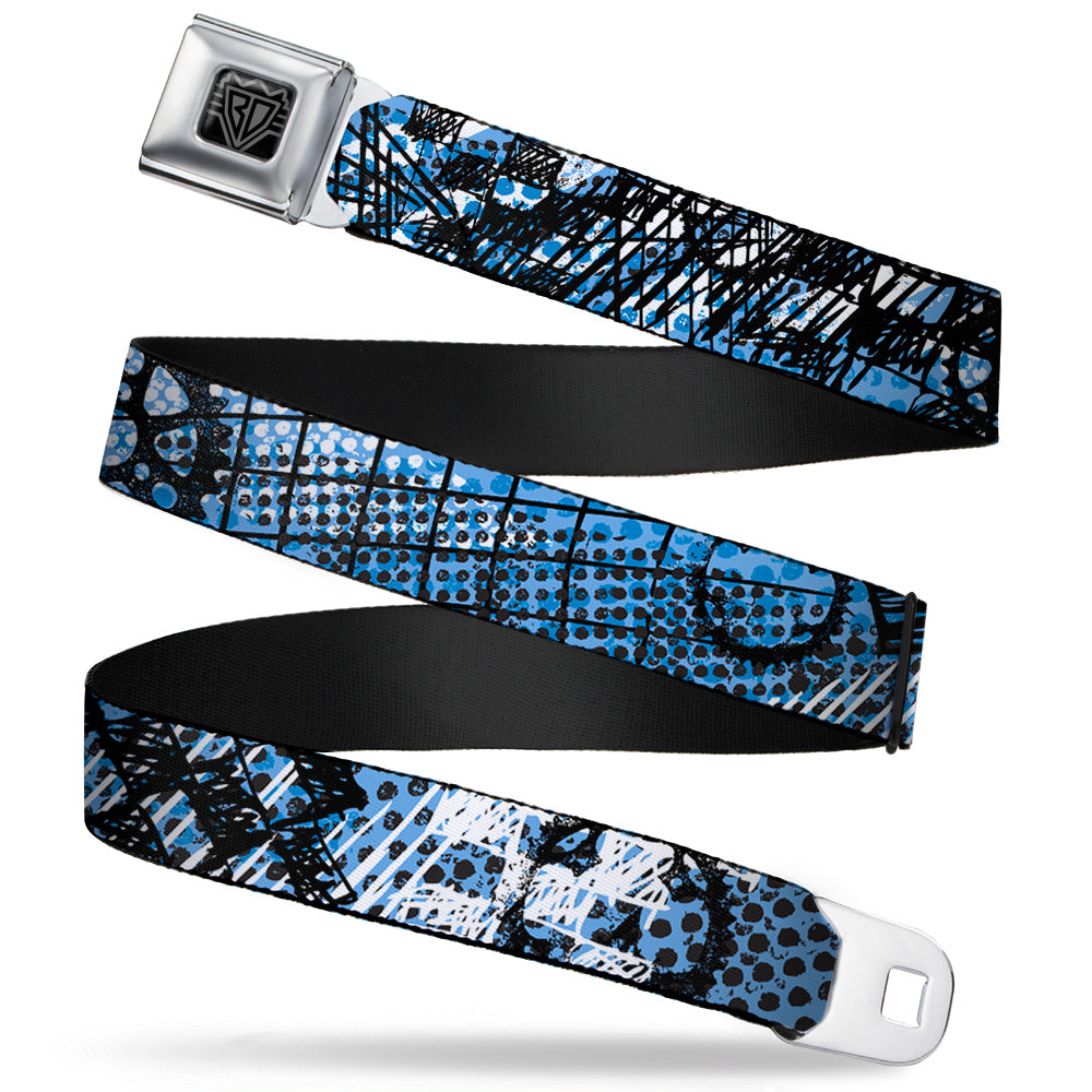 BD Wings Logo CLOSE-UP Full Color Black Silver Seatbelt Belt - Grunge Gears Blue Webbing Seatbelt Belts Buckle-Down