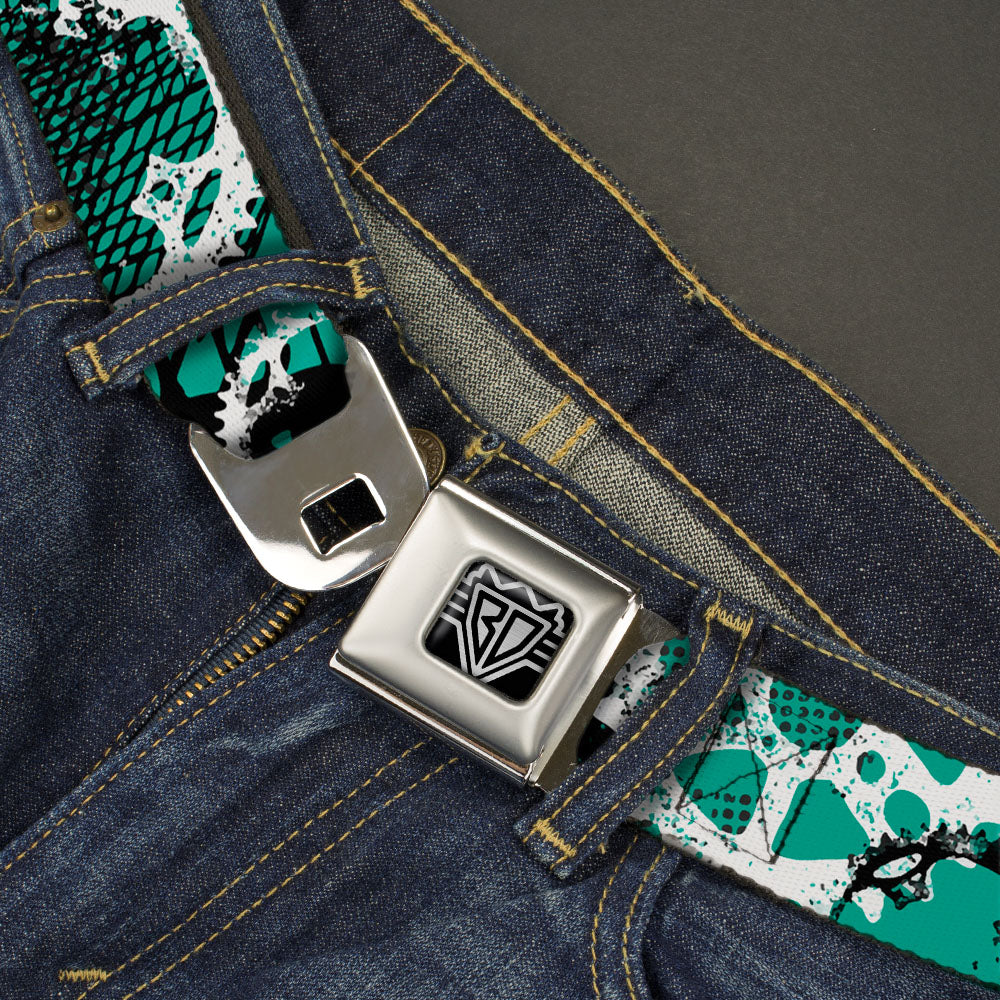 BD Wings Logo CLOSE-UP Full Color Black Silver Seatbelt Belt - Grunge Gears Green Webbing Seatbelt Belts Buckle-Down