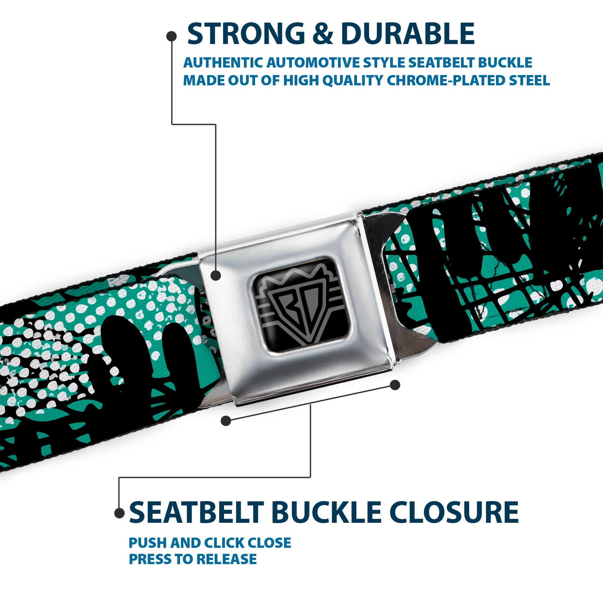 BD Wings Logo CLOSE-UP Full Color Black Silver Seatbelt Belt - Grunge Gears Green Webbing Seatbelt Belts Buckle-Down