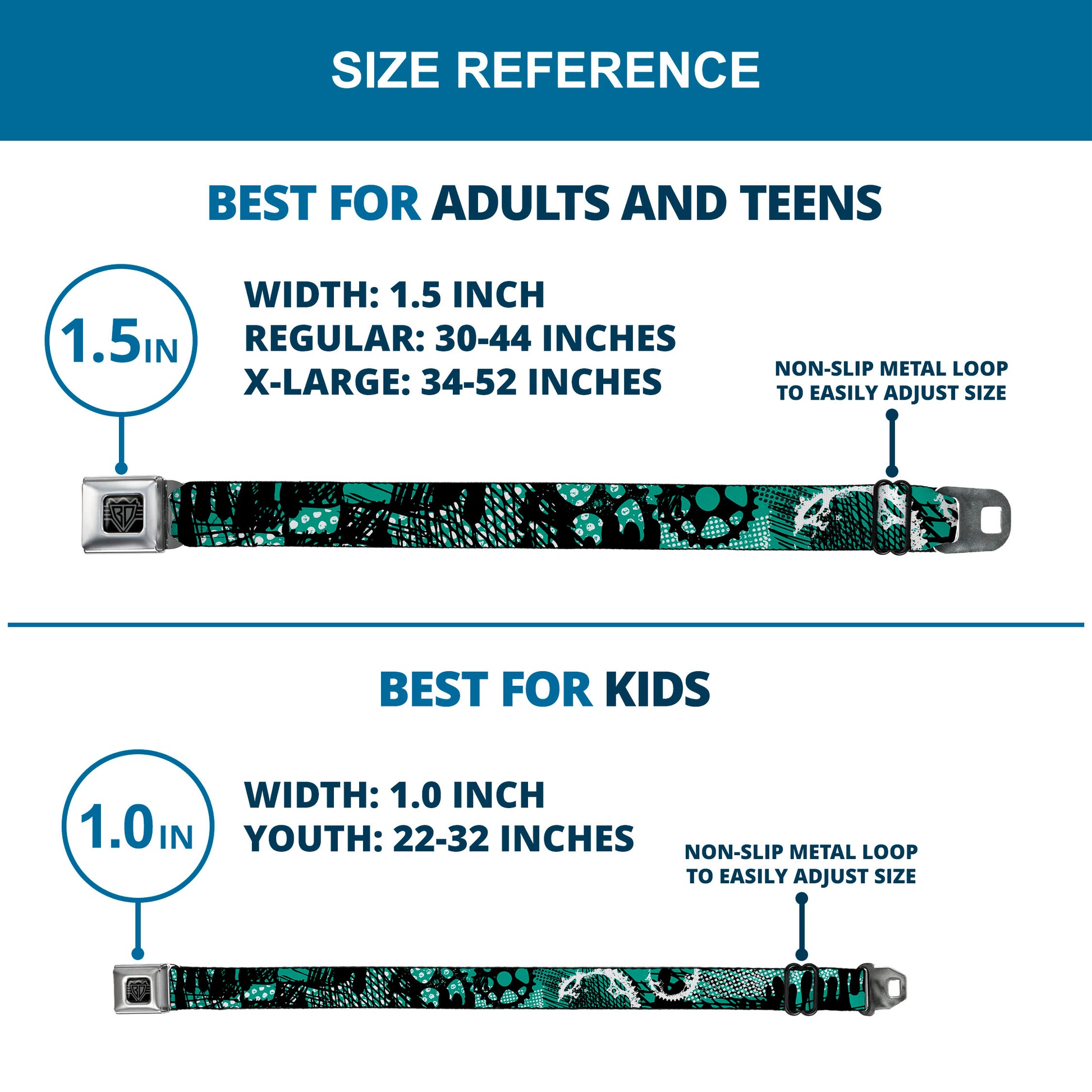 BD Wings Logo CLOSE-UP Full Color Black Silver Seatbelt Belt - Grunge Gears Green Webbing Seatbelt Belts Buckle-Down