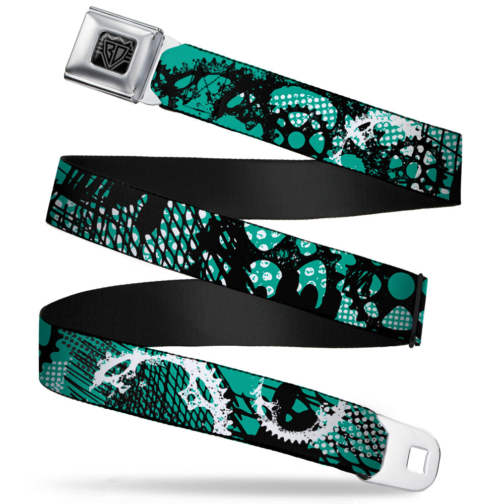 BD Wings Logo CLOSE-UP Full Color Black Silver Seatbelt Belt - Grunge Gears Green Webbing Seatbelt Belts Buckle-Down