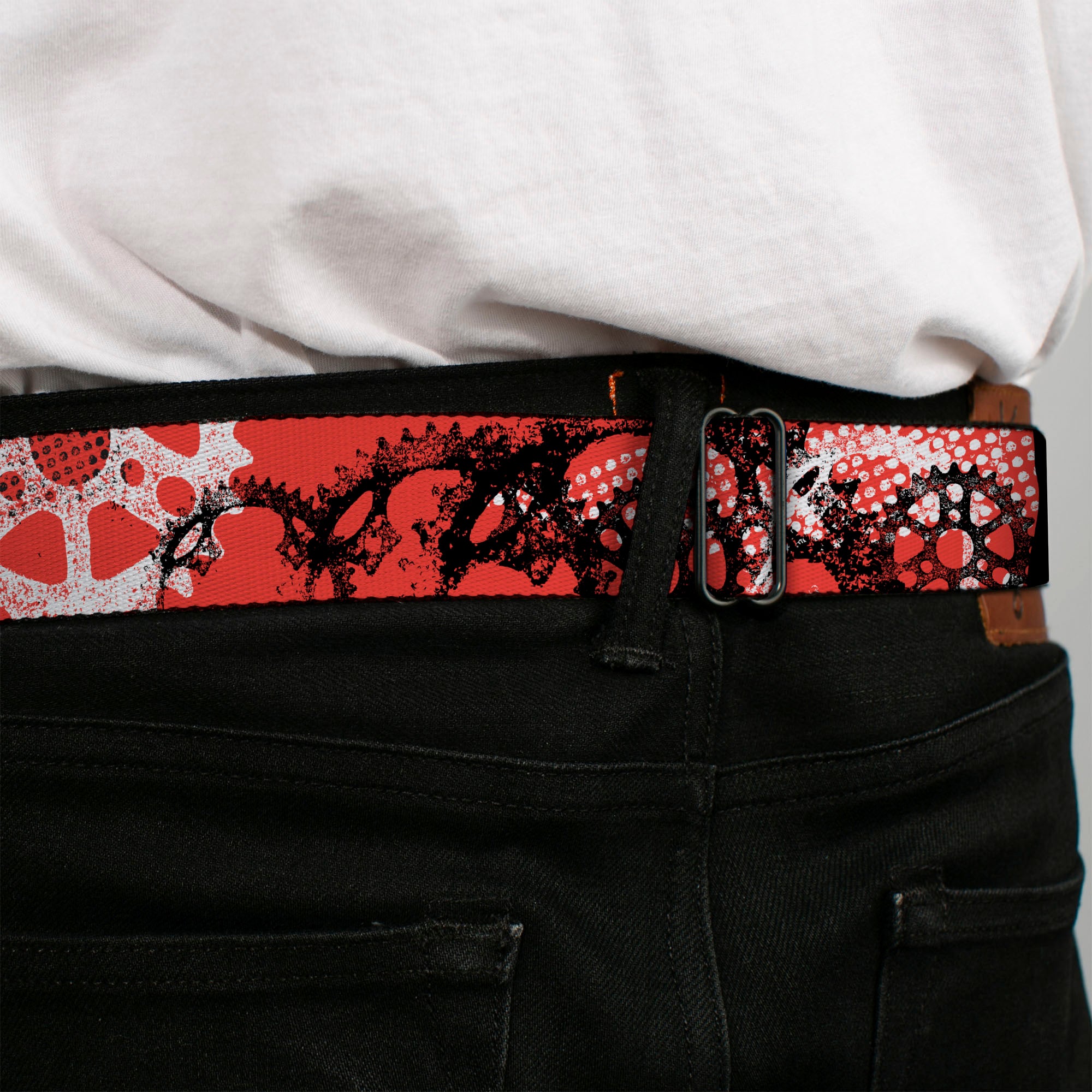 BD Wings Logo CLOSE-UP Full Color Black Silver Seatbelt Belt - Grunge Gears Orange Webbing Seatbelt Belts Buckle-Down