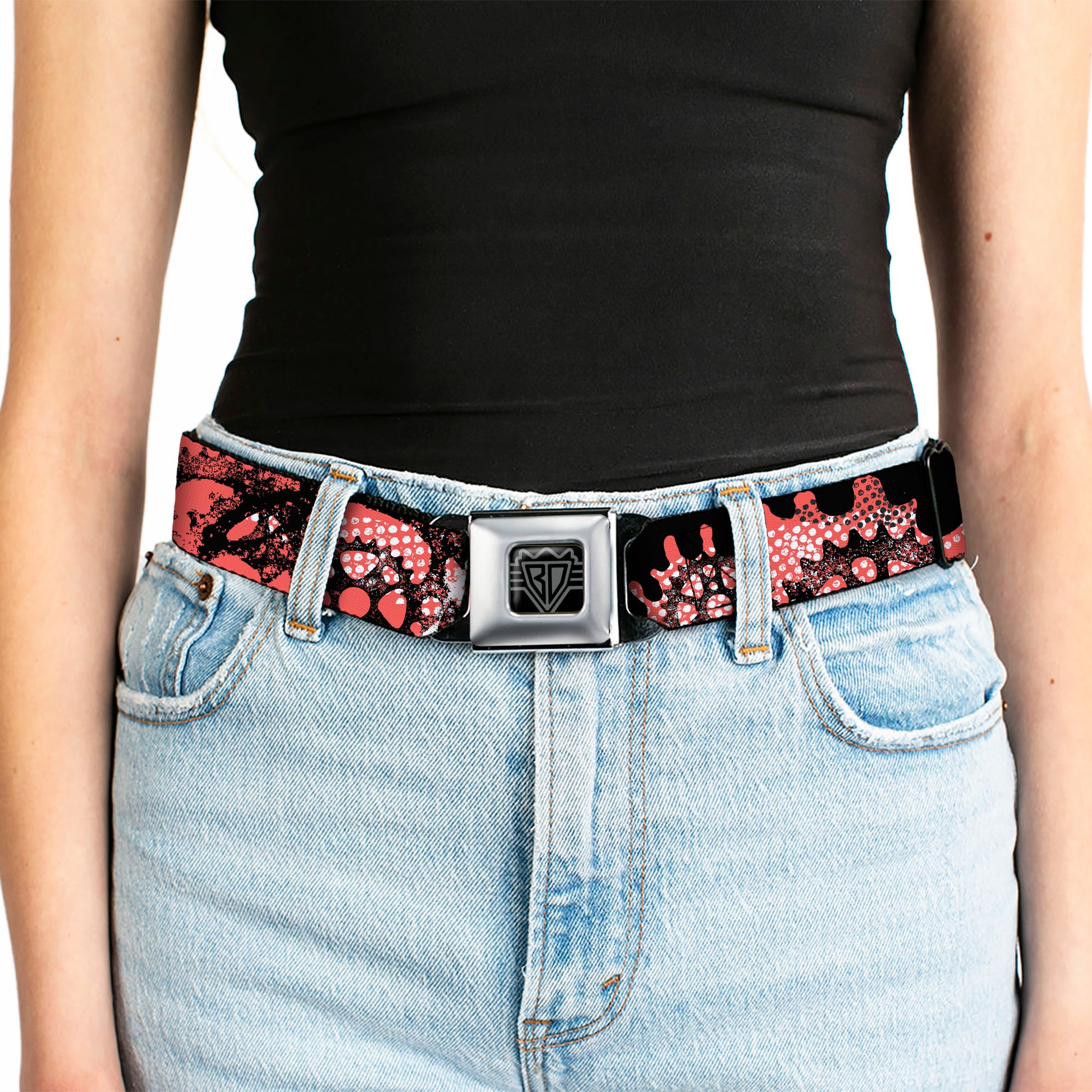 BD Wings Logo CLOSE-UP Full Color Black Silver Seatbelt Belt - Grunge Gears Orange Webbing Seatbelt Belts Buckle-Down