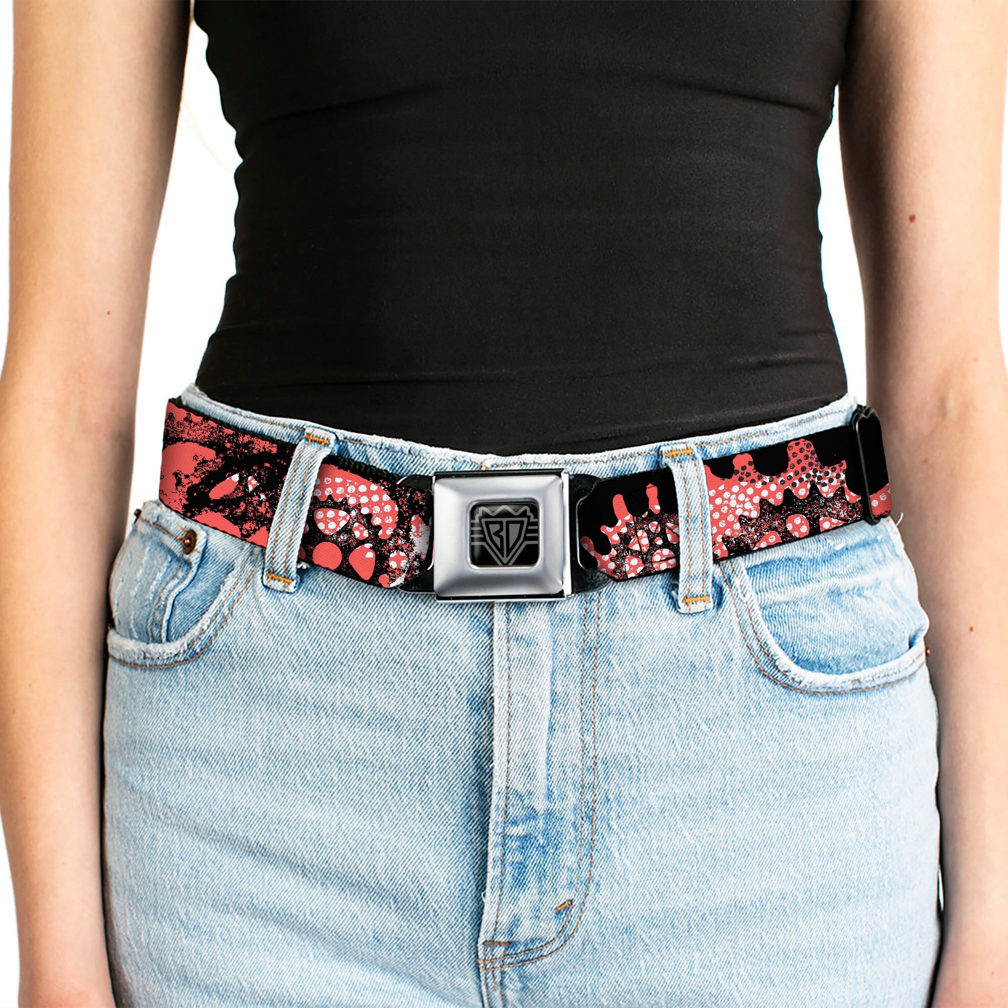 BD Wings Logo CLOSE-UP Full Color Black Silver Seatbelt Belt - Grunge Gears Orange Webbing Seatbelt Belts Buckle-Down