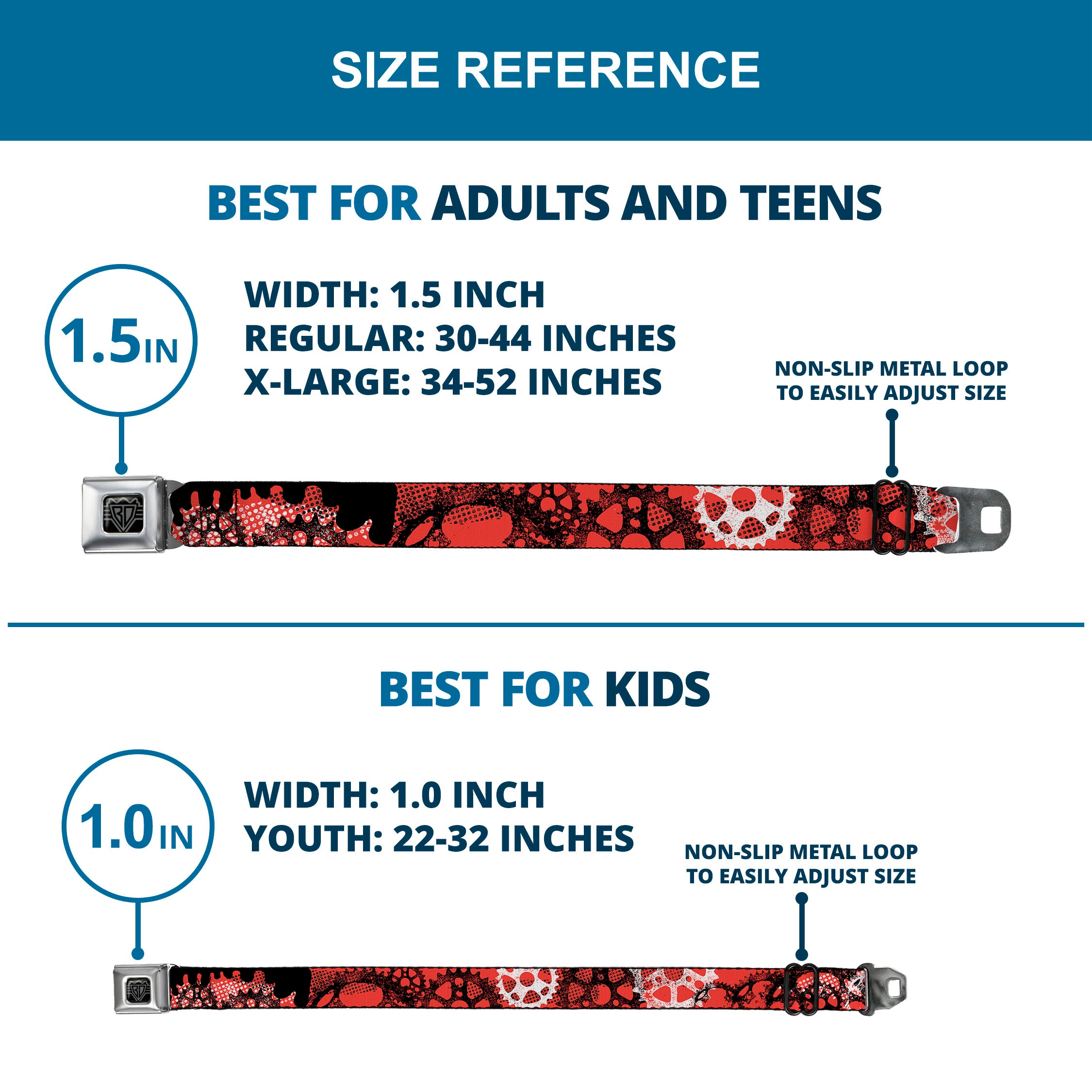 BD Wings Logo CLOSE-UP Full Color Black Silver Seatbelt Belt - Grunge Gears Orange Webbing Seatbelt Belts Buckle-Down