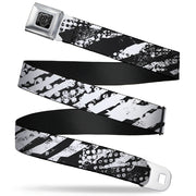 BD Wings Logo CLOSE-UP Full Color Black Silver Seatbelt Belt - Grunge Tread Black/White Webbing Seatbelt Belts Buckle-Down