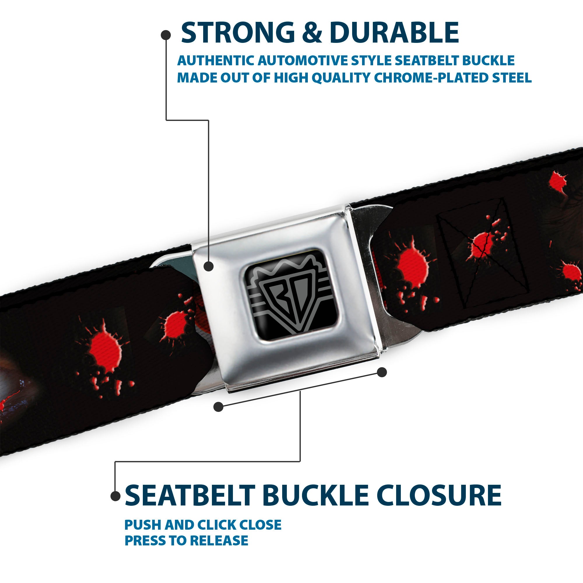 BD Wings Logo CLOSE-UP Full Color Black Silver Seatbelt Belt - Genjutsu Eye Webbing Seatbelt Belts Buckle-Down