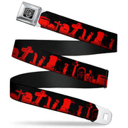 BD Wings Logo CLOSE-UP Full Color Black Silver Seatbelt Belt - Graveyard Black/Red Webbing Seatbelt Belts Buckle-Down