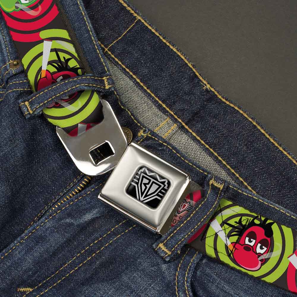 BD Wings Logo CLOSE-UP Full Color Black Silver Seatbelt Belt - Green & Red Dragons Smoking Gray Webbing Seatbelt Belts Buckle-Down