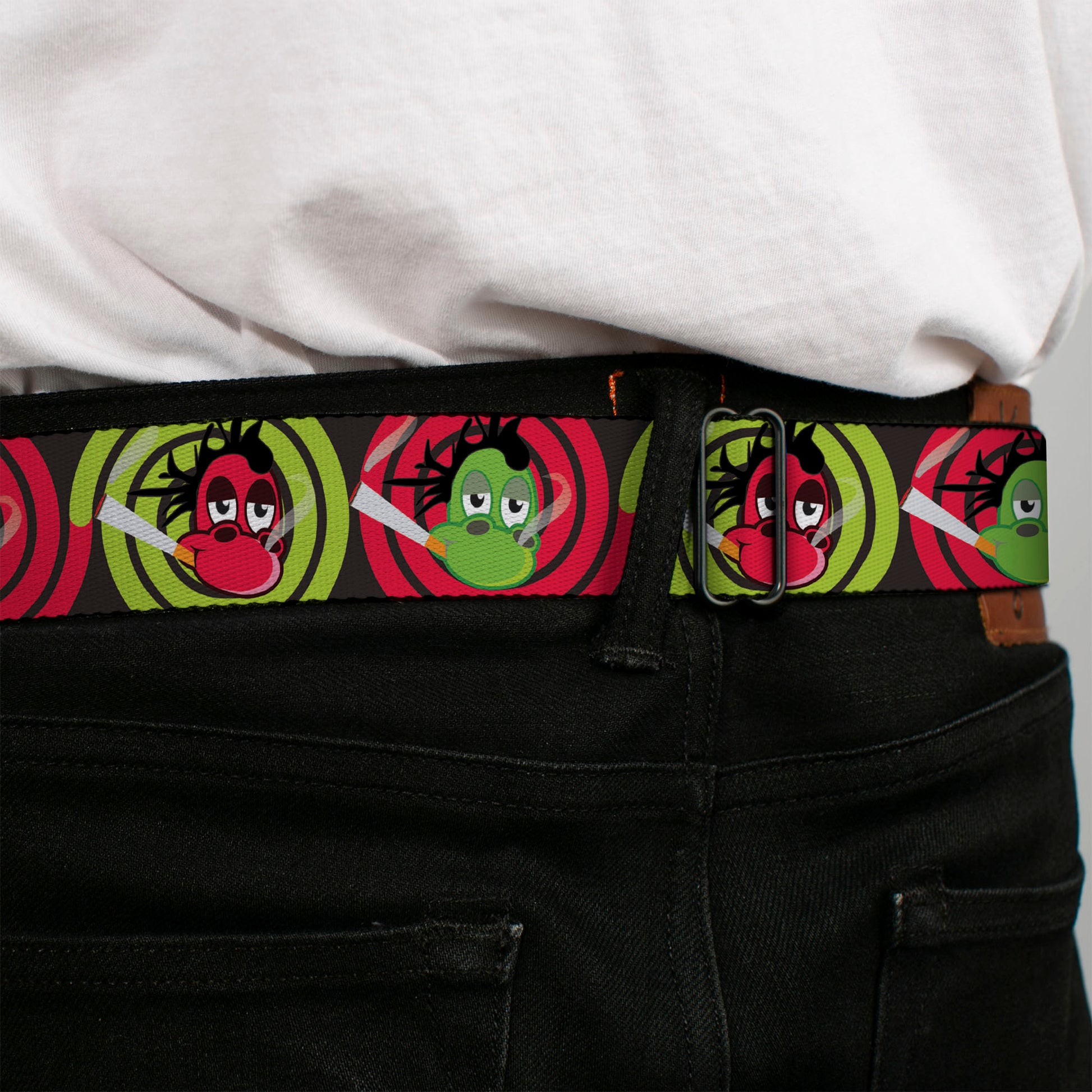 BD Wings Logo CLOSE-UP Full Color Black Silver Seatbelt Belt - Green & Red Dragons Smoking Gray Webbing Seatbelt Belts Buckle-Down