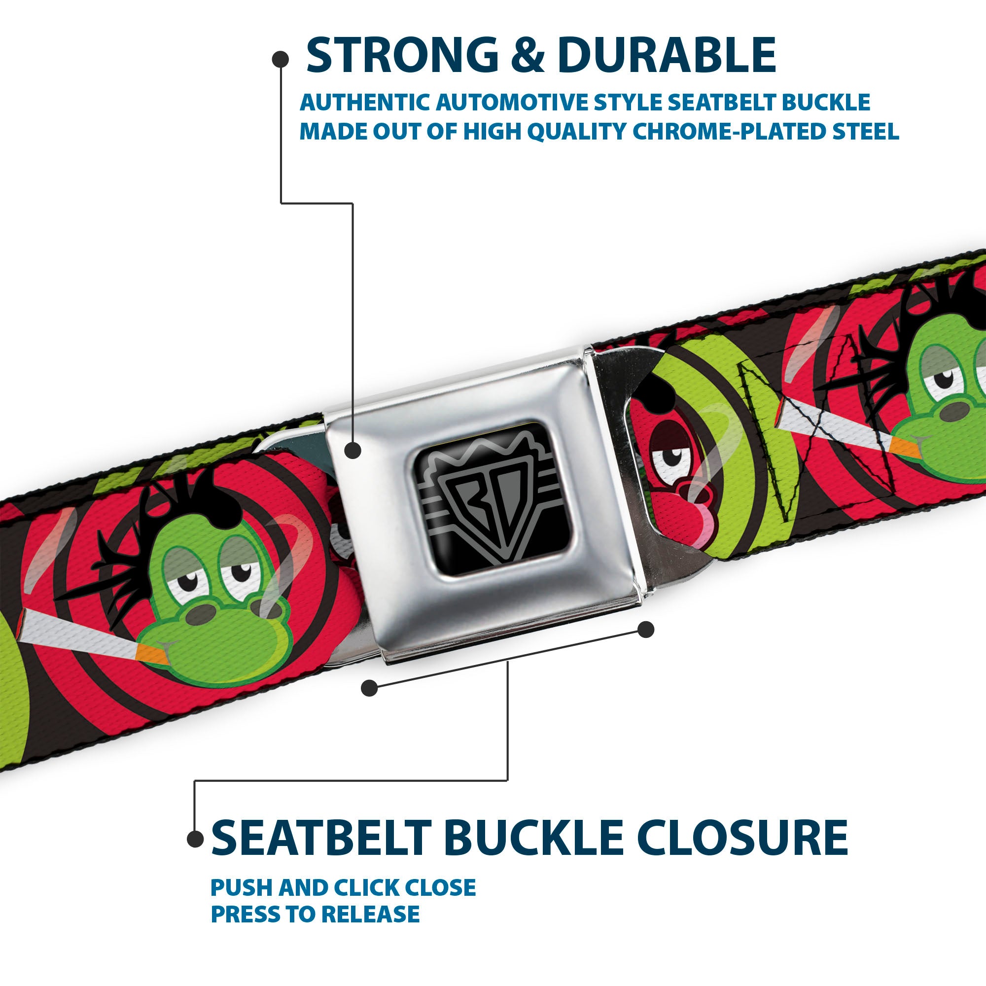 BD Wings Logo CLOSE-UP Full Color Black Silver Seatbelt Belt - Green & Red Dragons Smoking Gray Webbing Seatbelt Belts Buckle-Down