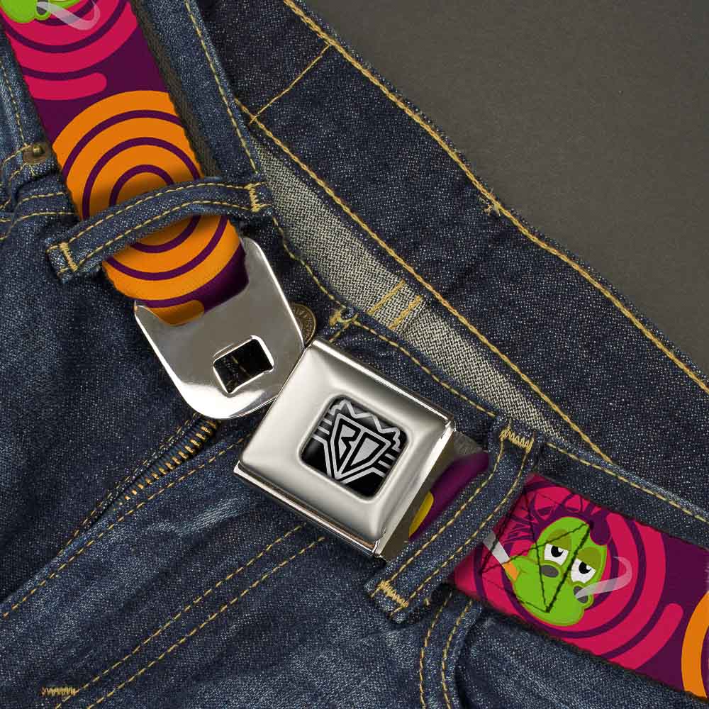 BD Wings Logo CLOSE-UP Full Color Black Silver Seatbelt Belt - Green Dragons Smoking Purple Webbing Seatbelt Belts Buckle-Down