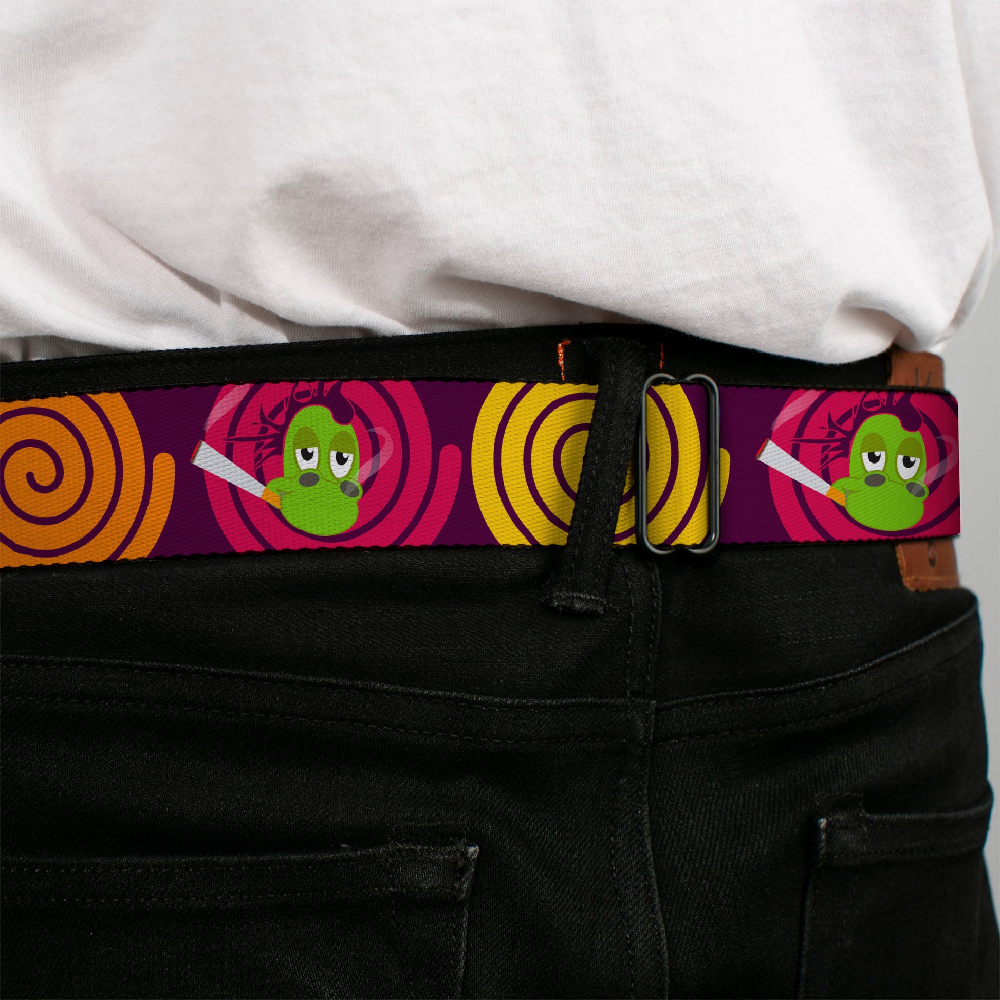 BD Wings Logo CLOSE-UP Full Color Black Silver Seatbelt Belt - Green Dragons Smoking Purple Webbing Seatbelt Belts Buckle-Down