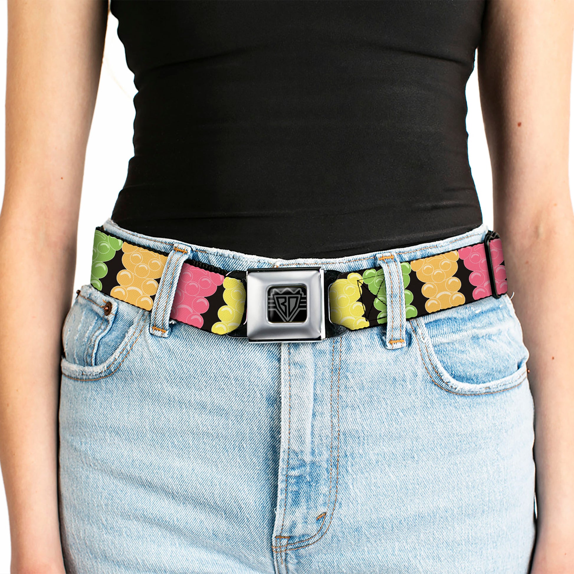 BD Wings Logo CLOSE-UP Full Color Black Silver Seatbelt Belt - Gummy Bears Cartoon Black/Red/Yellow/Green Webbing Seatbelt Belts Buckle-Down