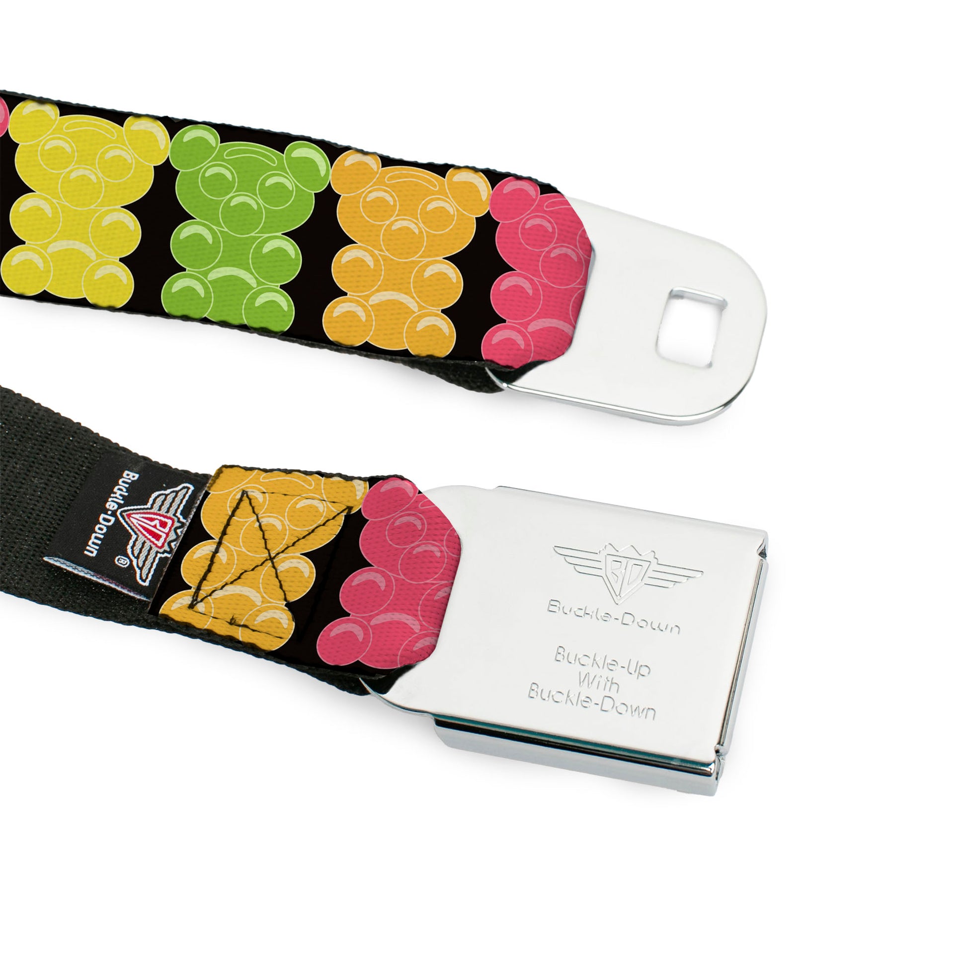 BD Wings Logo CLOSE-UP Full Color Black Silver Seatbelt Belt - Gummy Bears Cartoon Black/Red/Yellow/Green Webbing Seatbelt Belts Buckle-Down