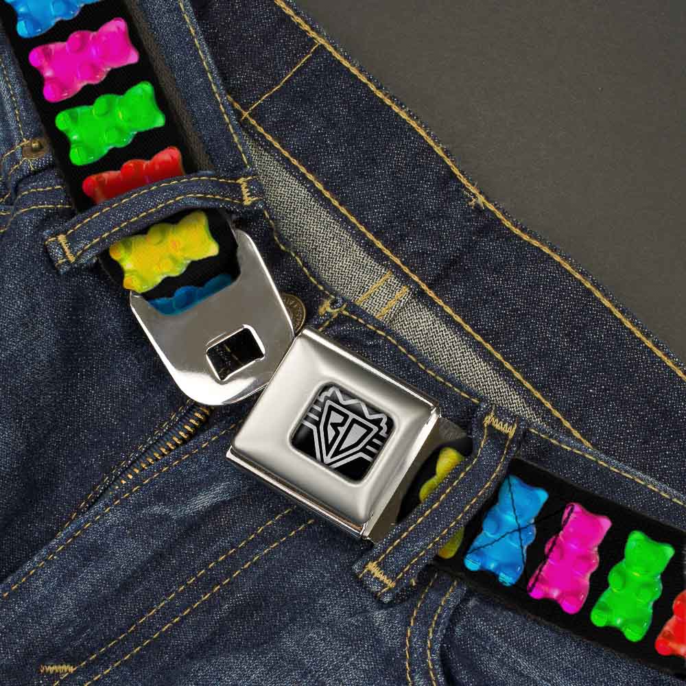 BD Wings Logo CLOSE-UP Full Color Black Silver Seatbelt Belt - Gummy Bears Black/Multi Color Webbing Seatbelt Belts Buckle-Down