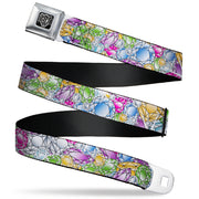 BD Wings Logo CLOSE-UP Full Color Black Silver Seatbelt Belt - Gems Stacked Multi Color Webbing Seatbelt Belts Buckle-Down