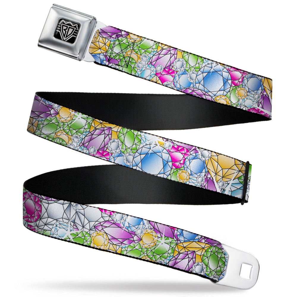 BD Wings Logo CLOSE-UP Full Color Black Silver Seatbelt Belt - Gems Stacked Multi Color Webbing Seatbelt Belts Buckle-Down