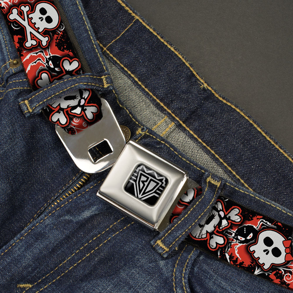 BD Wings Logo CLOSE-UP Full Color Black Silver Seatbelt Belt - Girlie Skull Black/Red Webbing Seatbelt Belts Buckle-Down