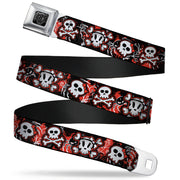 BD Wings Logo CLOSE-UP Full Color Black Silver Seatbelt Belt - Girlie Skull Black/Red Webbing Seatbelt Belts Buckle-Down