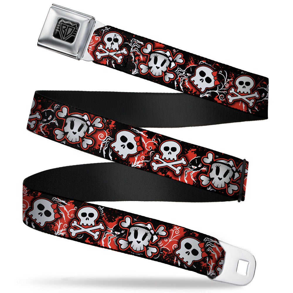 BD Wings Logo CLOSE-UP Full Color Black Silver Seatbelt Belt - Girlie Skull Black/Red Webbing Seatbelt Belts Buckle-Down