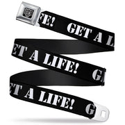 BD Wings Logo CLOSE-UP Full Color Black Silver Seatbelt Belt - GET A LIFE! Black/White Webbing Seatbelt Belts Buckle-Down