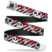 BD Wings Logo CLOSE-UP Full Color Black Silver Seatbelt Belt - Girlie Skull Black/White w/Red Paint Drips Webbing Seatbelt Belts Buckle-Down
