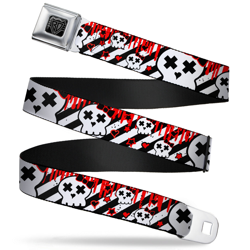 BD Wings Logo CLOSE-UP Full Color Black Silver Seatbelt Belt - Girlie Skull Black/White w/Red Paint Drips Webbing Seatbelt Belts Buckle-Down
