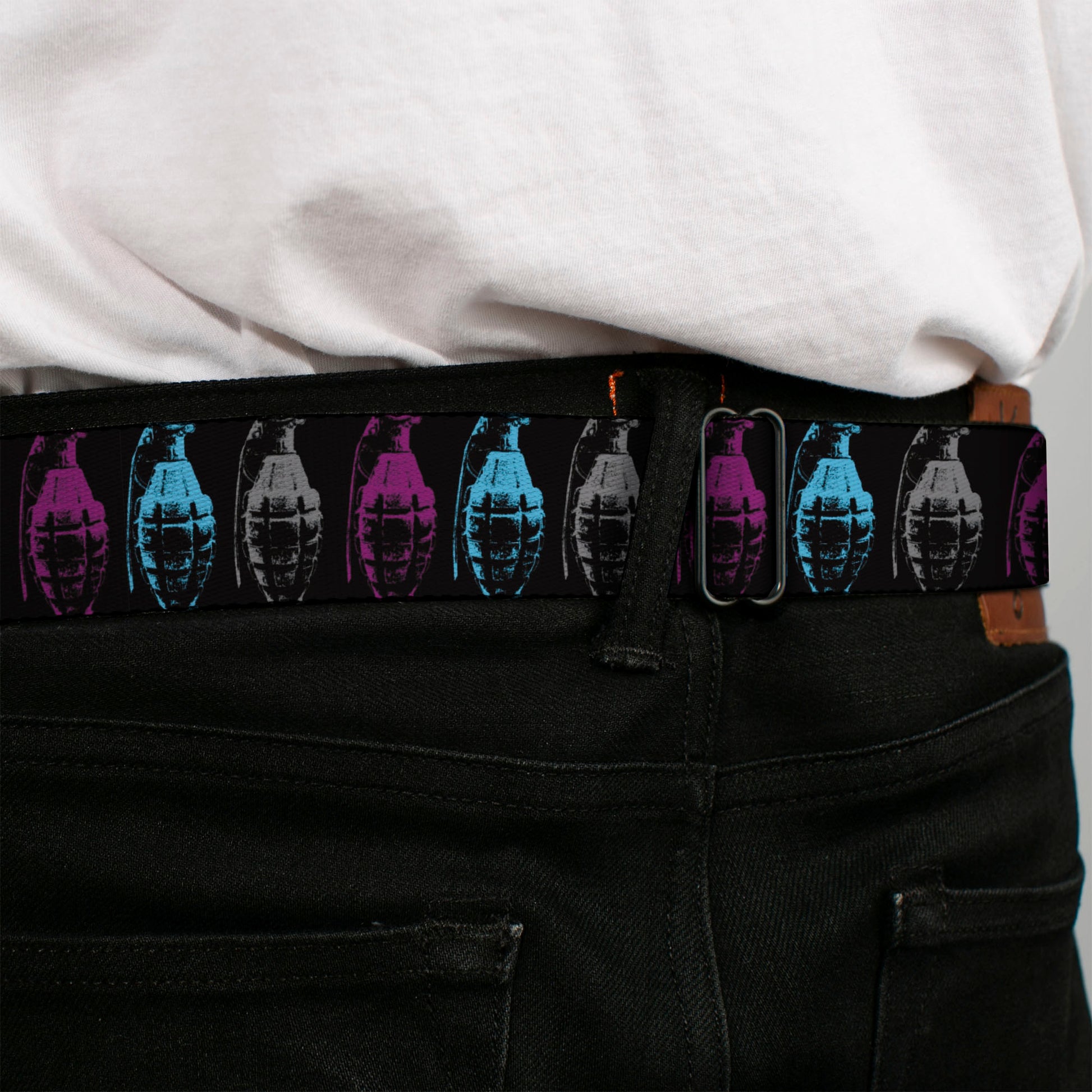 Seatbelt Belt - Grenades Black/Gray/Purple/Baby Blue Seatbelt Belts Buckle-Down