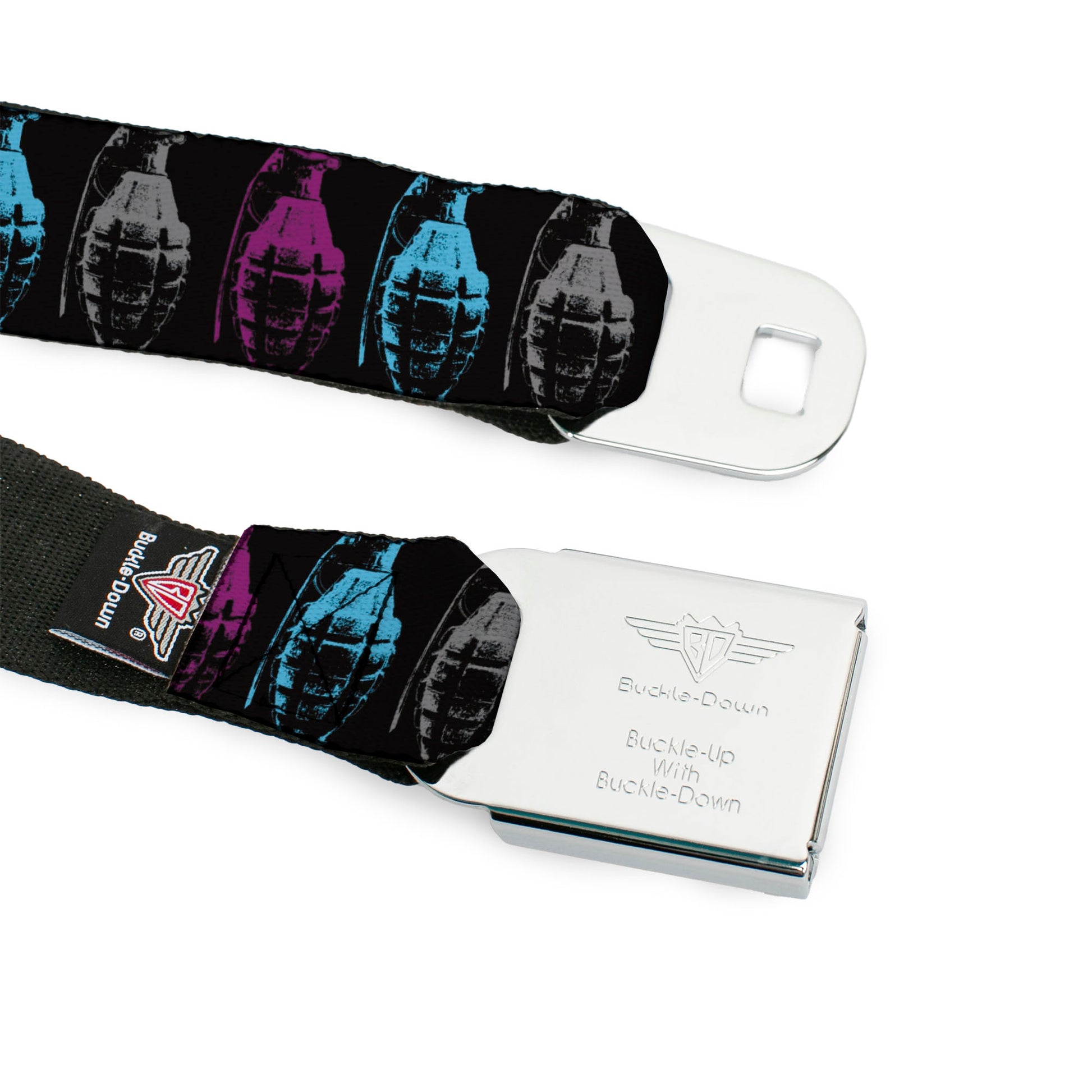 Seatbelt Belt - Grenades Black/Gray/Purple/Baby Blue Seatbelt Belts Buckle-Down