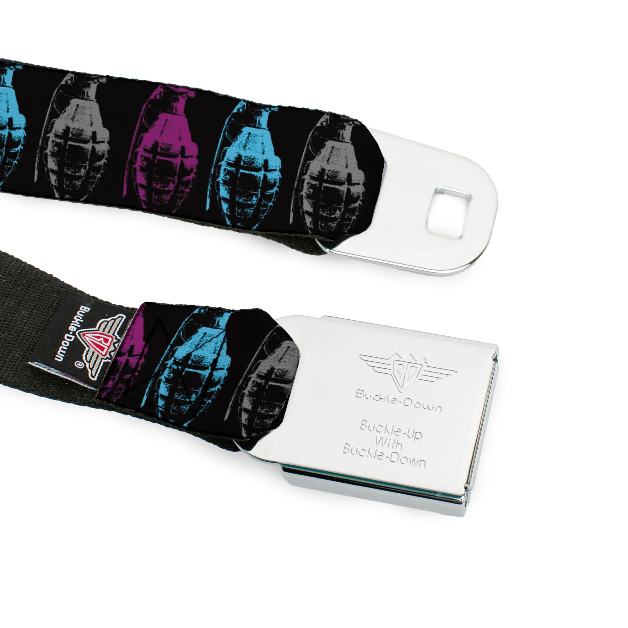 Seatbelt Belt - Grenades Black/Gray/Purple/Baby Blue Seatbelt Belts Buckle-Down