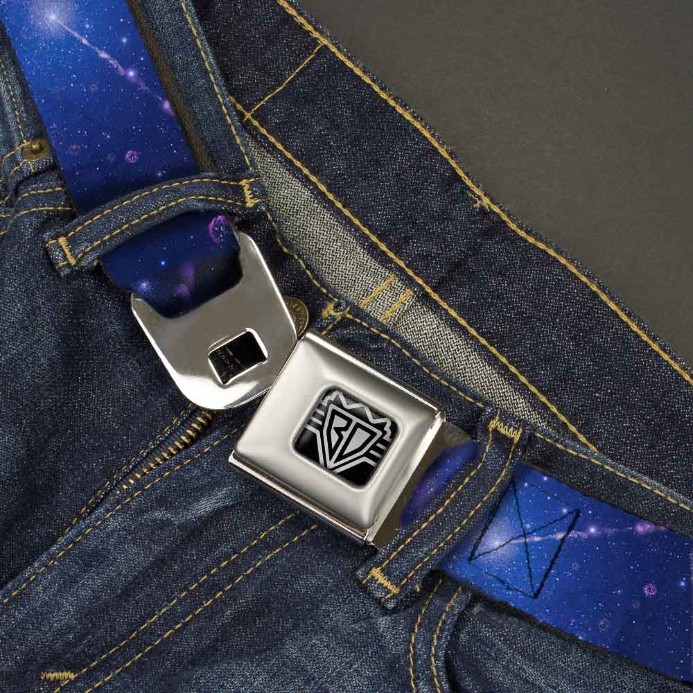 BD Wings Logo CLOSE-UP Full Color Black Silver Seatbelt Belt - Galaxy Blues/Purples Webbing Seatbelt Belts Buckle-Down