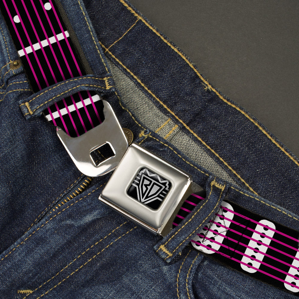BD Wings Logo CLOSE-UP Full Color Black Silver Seatbelt Belt - Guitar Neck Black/White/Pink Webbing Seatbelt Belts Buckle-Down