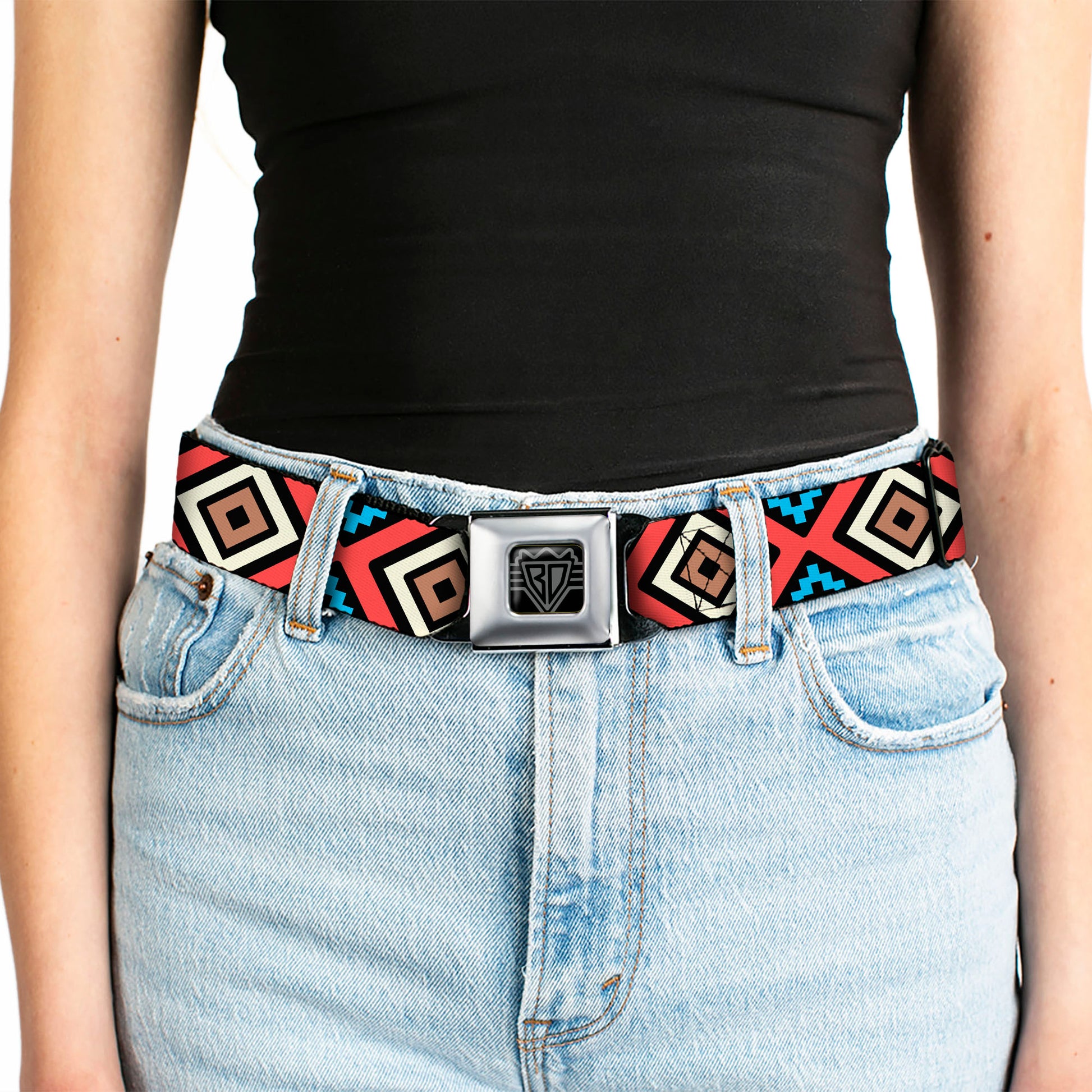 BD Wings Logo CLOSE-UP Full Color Black Silver Seatbelt Belt - Geometric1 Black/Red/Tan/Brown/Baby Blue Webbing Seatbelt Belts Buckle-Down
