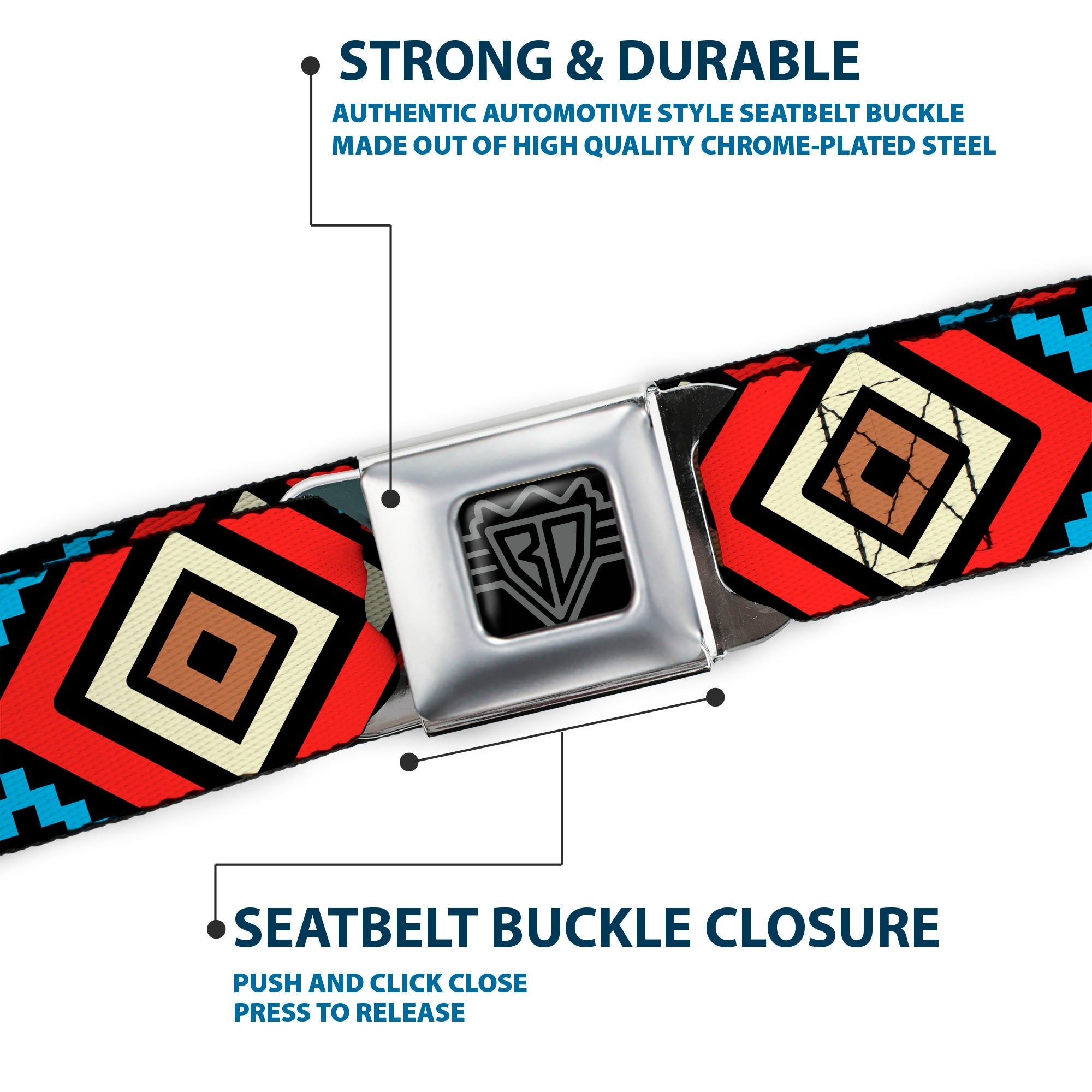 BD Wings Logo CLOSE-UP Full Color Black Silver Seatbelt Belt - Geometric1 Black/Red/Tan/Brown/Baby Blue Webbing Seatbelt Belts Buckle-Down