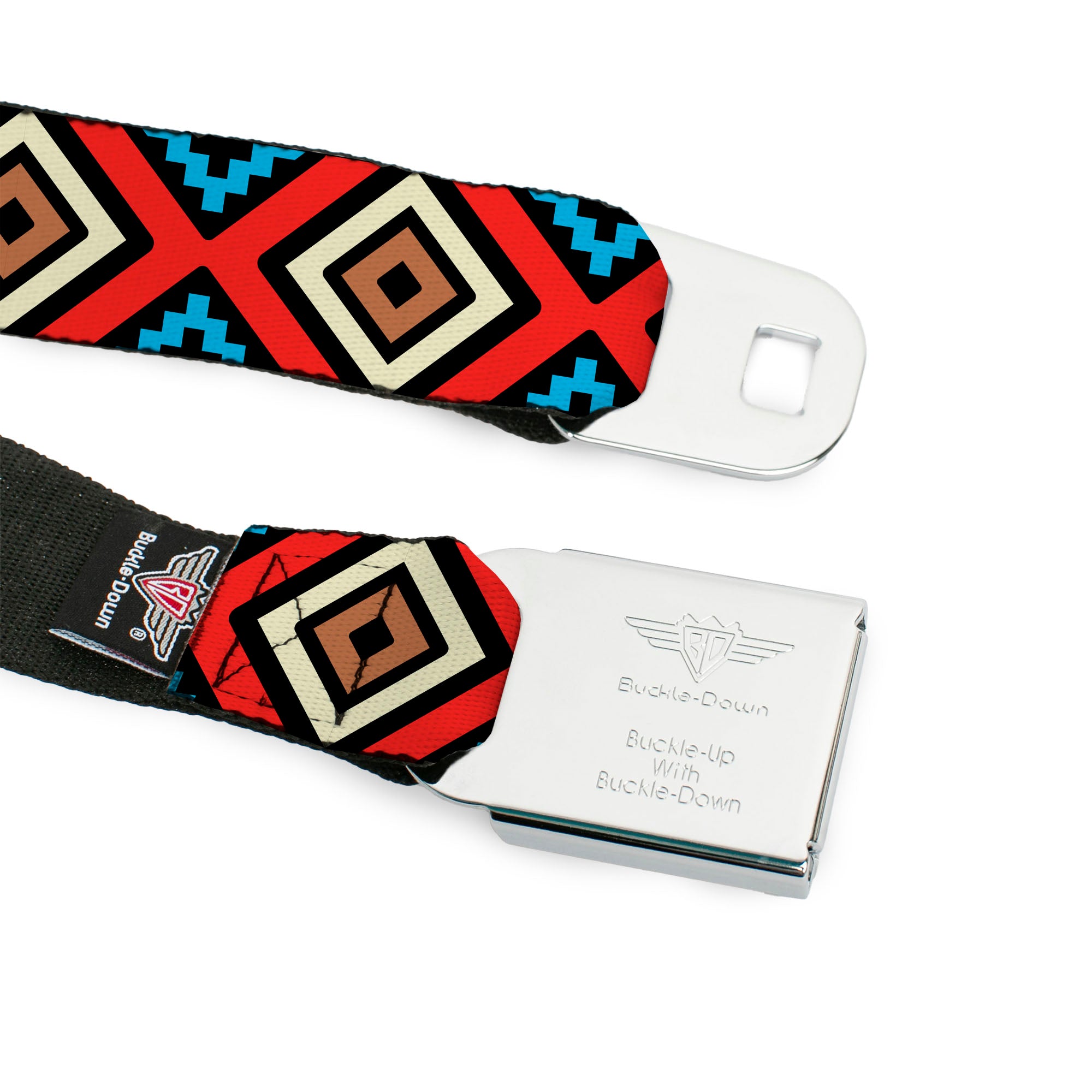 BD Wings Logo CLOSE-UP Full Color Black Silver Seatbelt Belt - Geometric1 Black/Red/Tan/Brown/Baby Blue Webbing Seatbelt Belts Buckle-Down