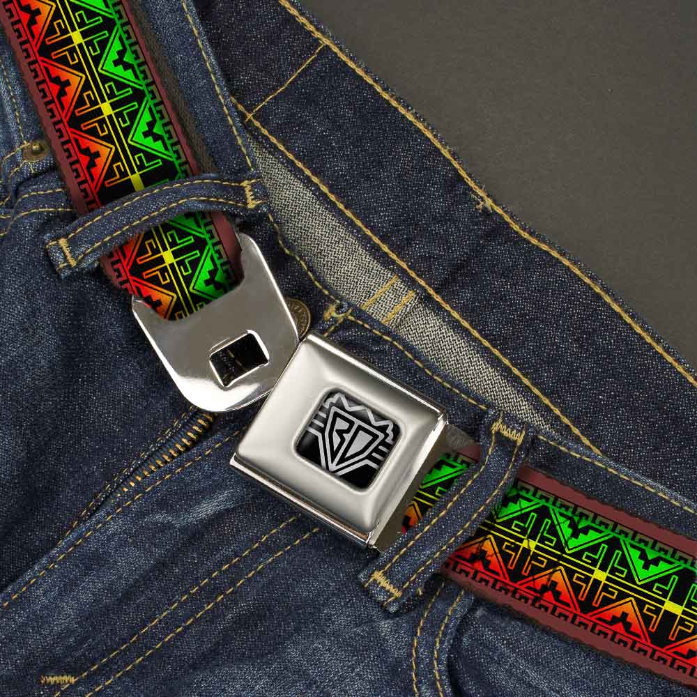 BD Wings Logo CLOSE-UP Full Color Black Silver Seatbelt Belt - Geomteric2 Black/Red/Yellow/Green Webbing Seatbelt Belts Buckle-Down