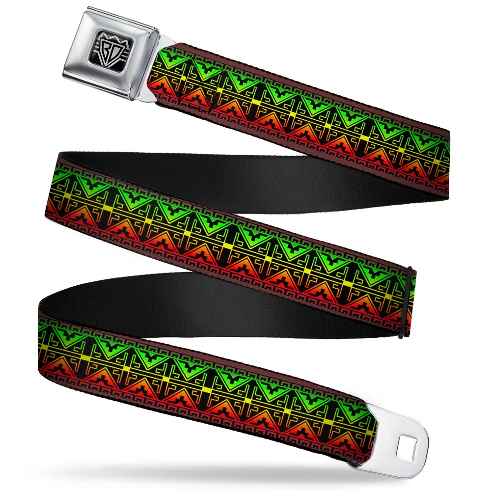 BD Wings Logo CLOSE-UP Full Color Black Silver Seatbelt Belt - Geomteric2 Black/Red/Yellow/Green Webbing Seatbelt Belts Buckle-Down