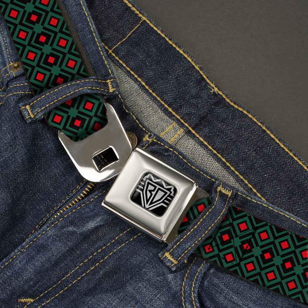 BD Wings Logo CLOSE-UP Full Color Black Silver Seatbelt Belt - Geometric3 Black/Forest Green/Red Webbing Seatbelt Belts Buckle-Down
