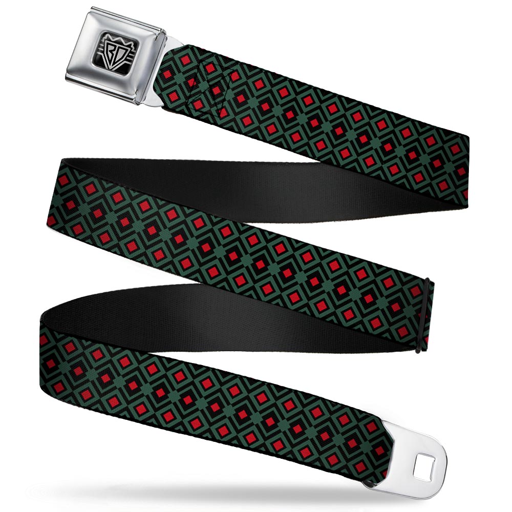 BD Wings Logo CLOSE-UP Full Color Black Silver Seatbelt Belt - Geometric3 Black/Forest Green/Red Webbing Seatbelt Belts Buckle-Down