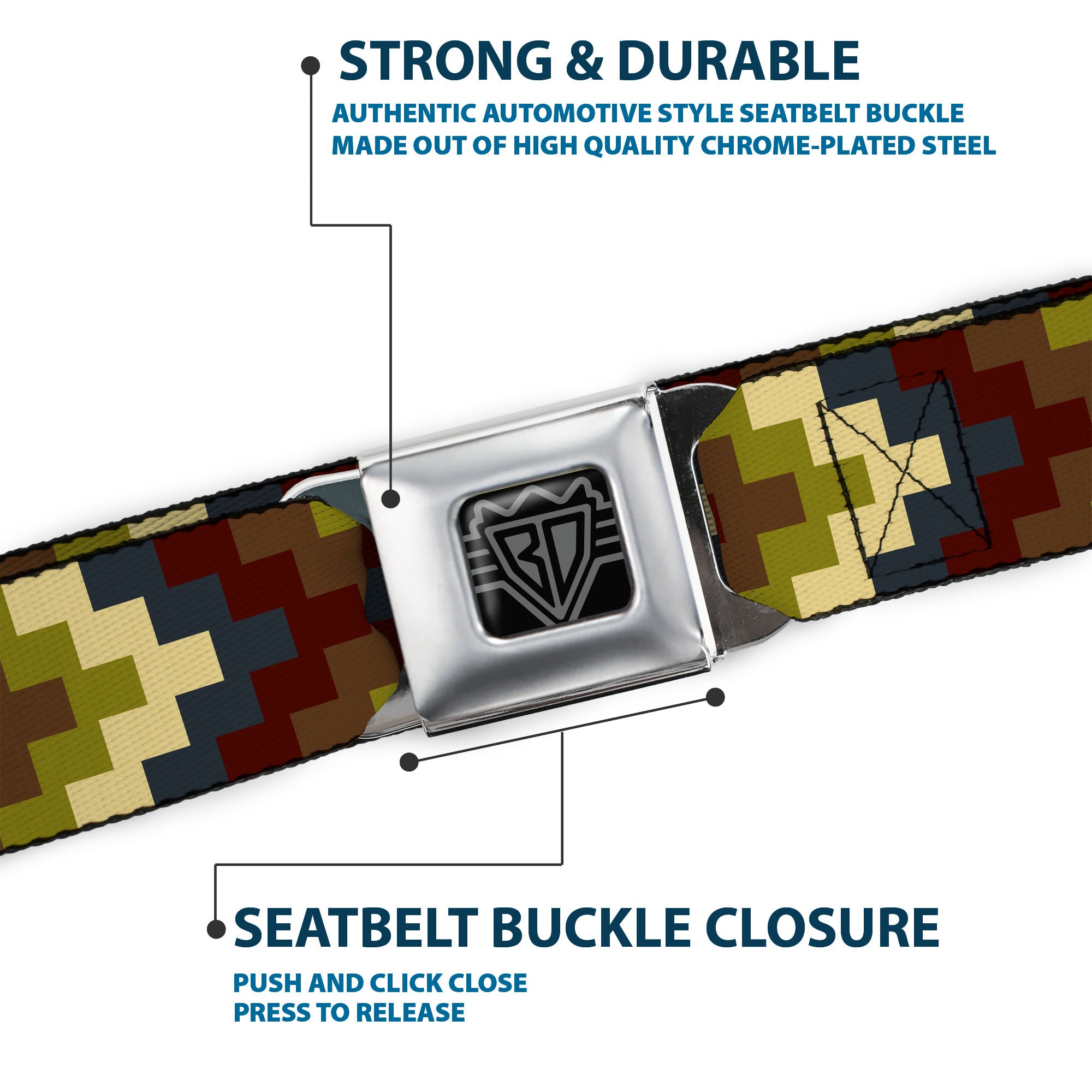 BD Wings Logo CLOSE-UP Full Color Black Silver Seatbelt Belt - Geometric4 Tan/Blue/Wine/Brown/Olive Webbing Seatbelt Belts Buckle-Down