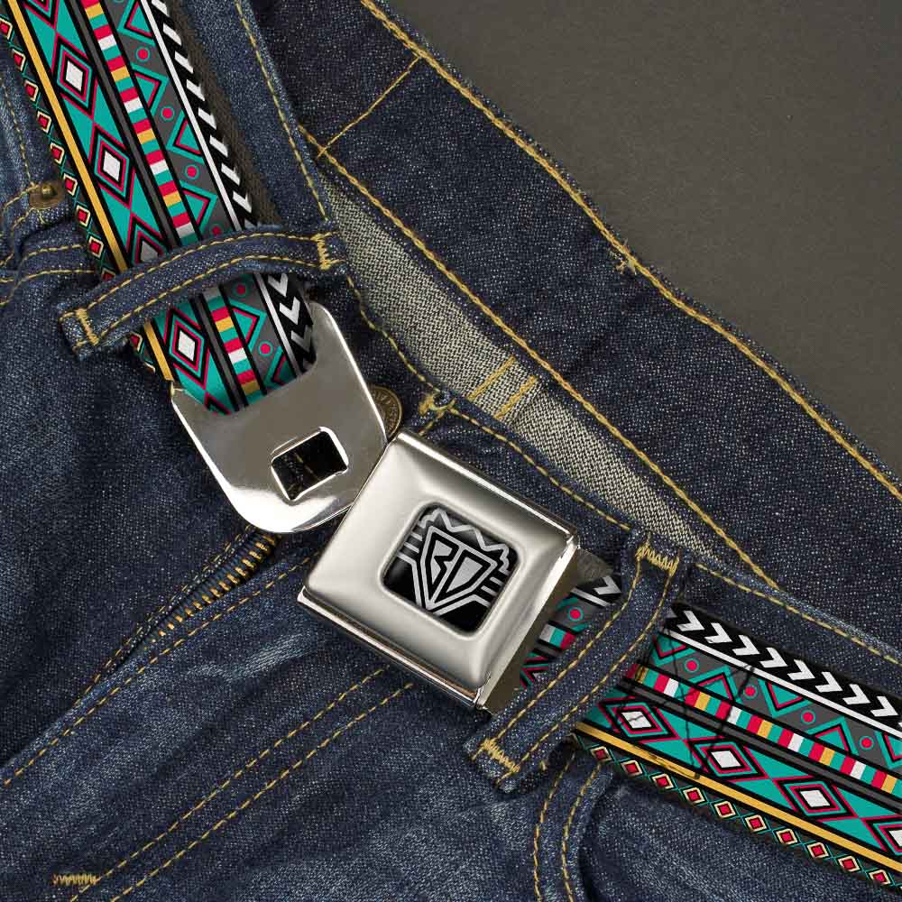 BD Wings Logo CLOSE-UP Full Color Black Silver Seatbelt Belt - Geometric5 Gray/Teal/White/Pink/Yellow Webbing Seatbelt Belts Buckle-Down