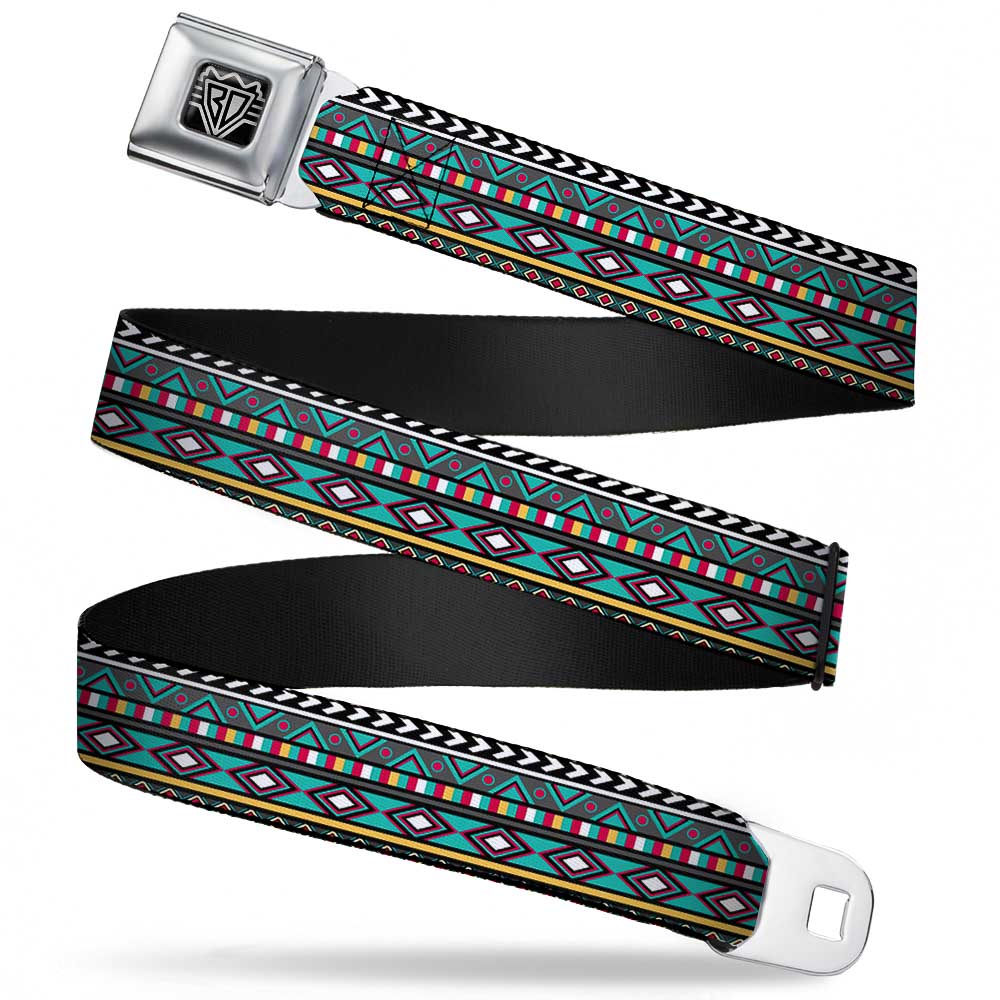 BD Wings Logo CLOSE-UP Full Color Black Silver Seatbelt Belt - Geometric5 Gray/Teal/White/Pink/Yellow Webbing Seatbelt Belts Buckle-Down