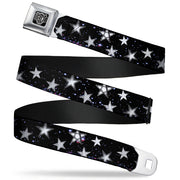 BD Wings Logo CLOSE-UP Full Color Black Silver Seatbelt Belt - Glowing Stars in Space Black/Purple/White Webbing Seatbelt Belts Buckle-Down
