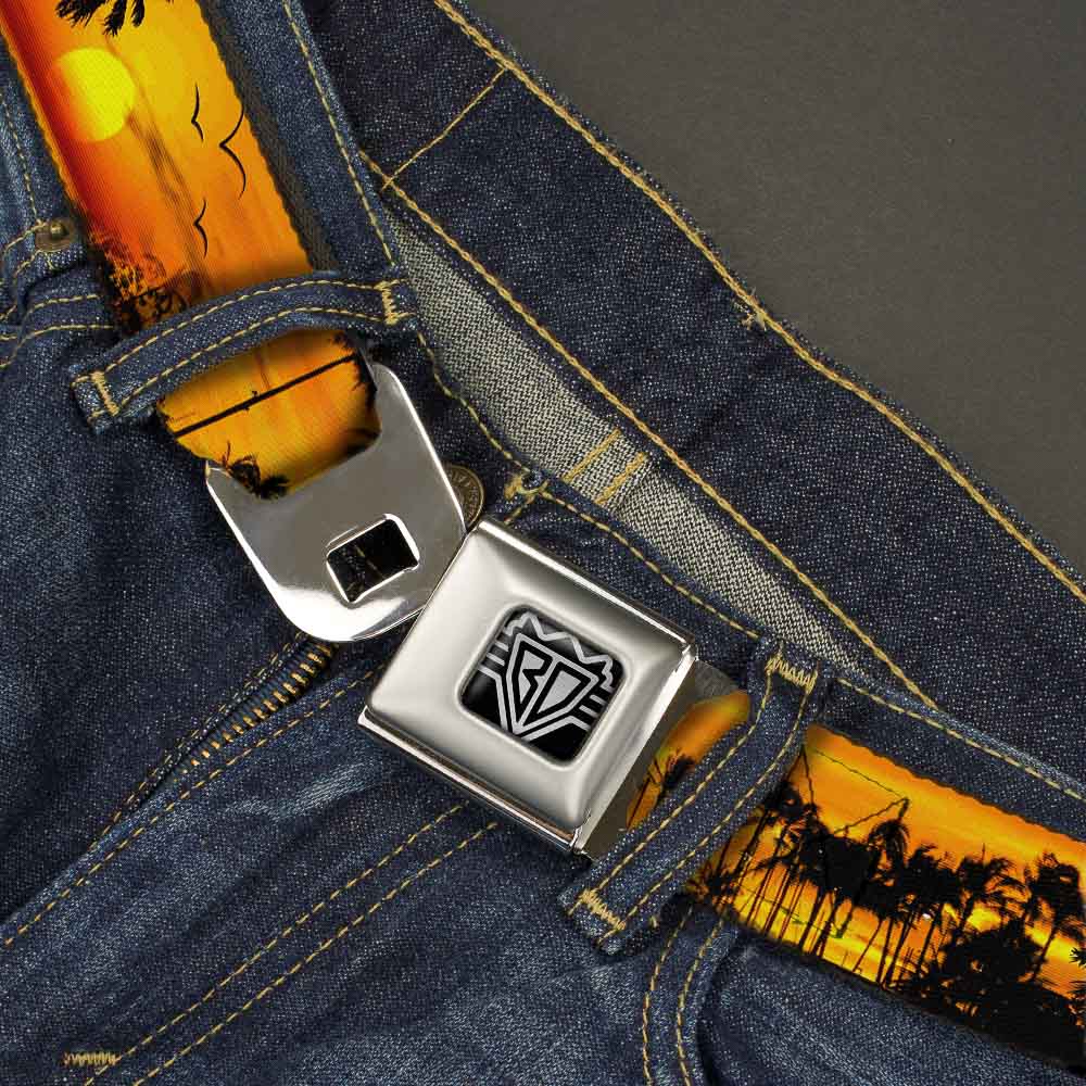 BD Wings Logo CLOSE-UP Full Color Black Silver Seatbelt Belt - Golden Sunset Webbing Seatbelt Belts Buckle-Down