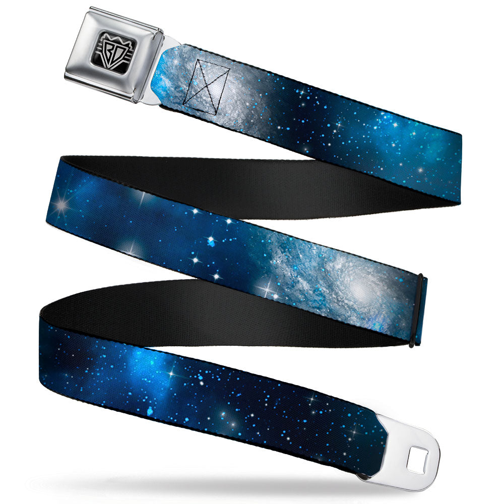 BD Wings Logo CLOSE-UP Full Color Black Silver Seatbelt Belt - Galaxy Blues/Blues Webbing Seatbelt Belts Buckle-Down